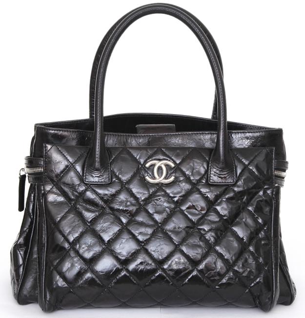 Chanel Portobello Bag Glazed New Quilted Silver Hw Black Leather Tote