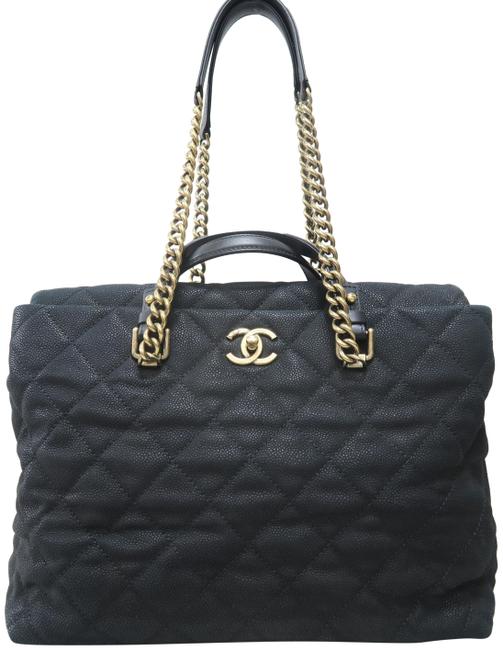 Chanel Portobello Calfskin Satchel Black Caviar Tote