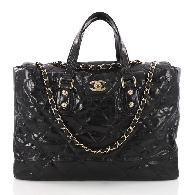 Chanel Portobello Quilted Glazed Large Black Calfskin Tote