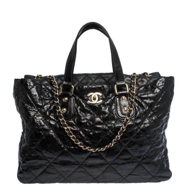 Chanel Portobello Quilted Glazed Large Black Leather Tote