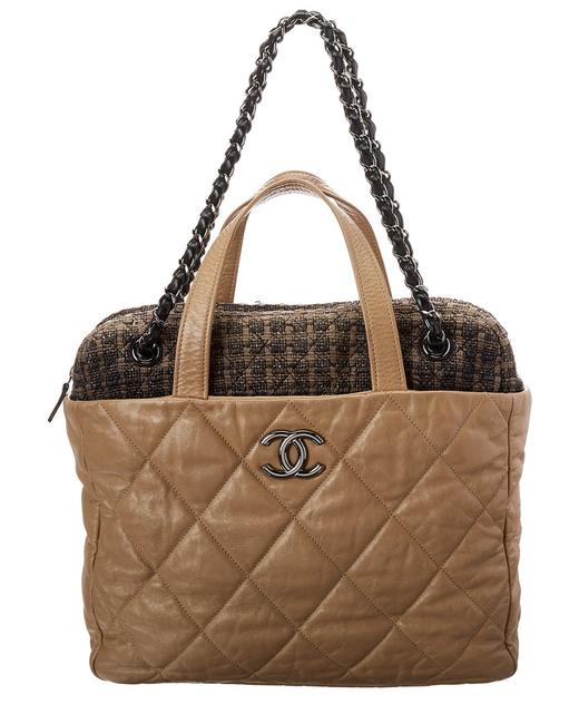 Chanel Pre owned Limited Edition Beige Quilted Calfskin Leather No Color Tote