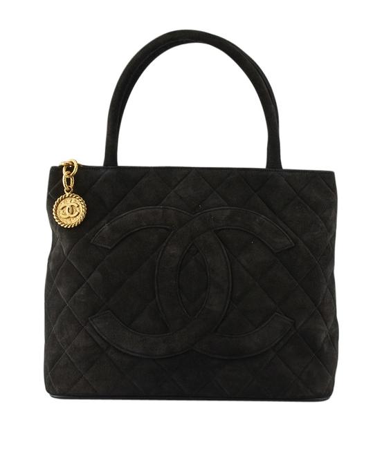 Chanel Quilted 125385 Black Suede Tote