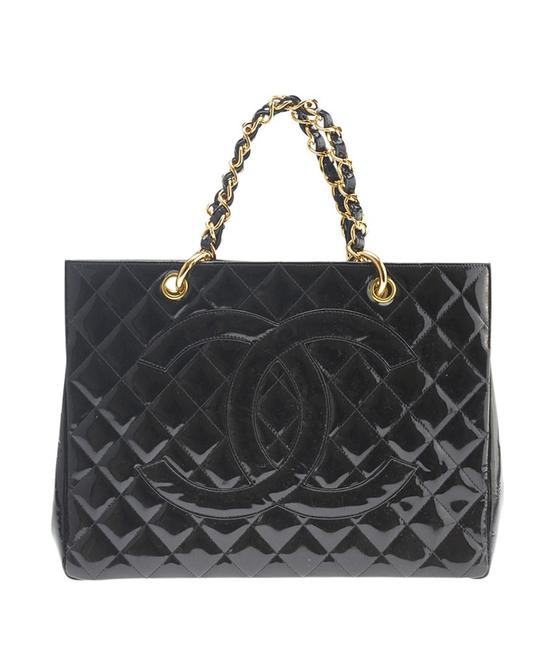 Chanel Quilted 138642 Black Patent Leather Tote