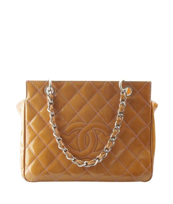Chanel Quilted 152589 Orange Patent Leather Tote