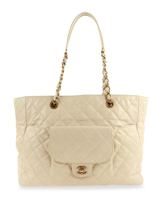 Chanel Quilted Aged Beige Calfskin Leather Tote