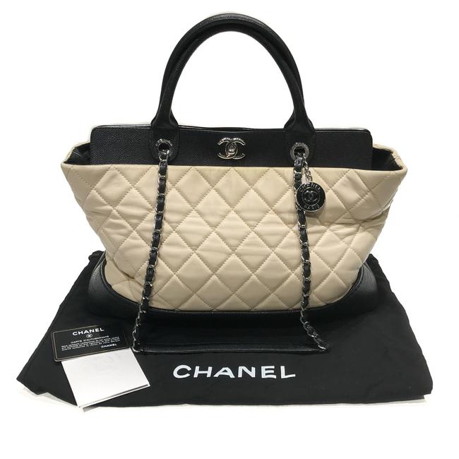 Chanel Quilted Be Cc Beige Calfskin Leather Tote