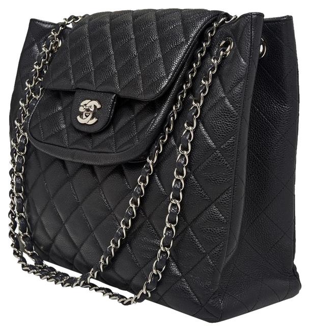 Chanel Quilted Black Calfskin Leather Tote