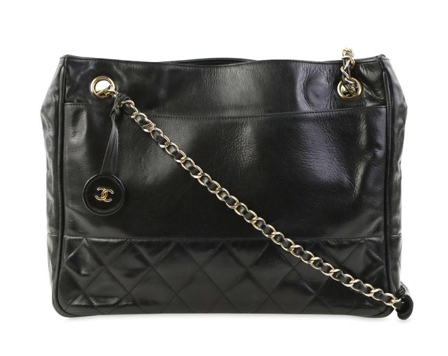 Chanel Quilted Black Lambskin Leather Tote