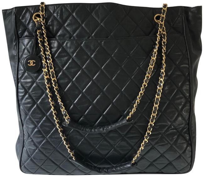 Chanel Quilted Black Lambskin Tote