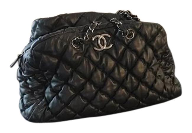 Chanel Quilted Bubble Black Lamb Skin Leather Tote