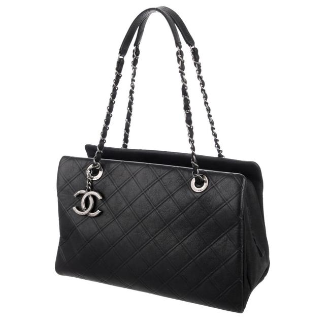 Chanel Quilted Black with Pewter Hardware Calfskin Leather Tote