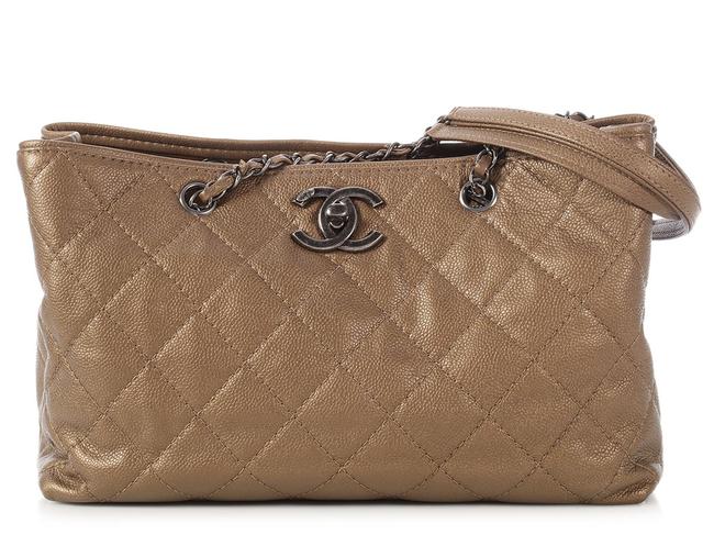 Chanel Quilted Caviar Bronze Metallic Brown Leather Tote