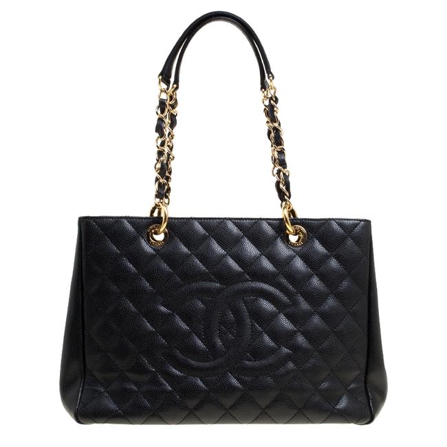 Chanel Quilted Caviar Gst Black Leather Tote