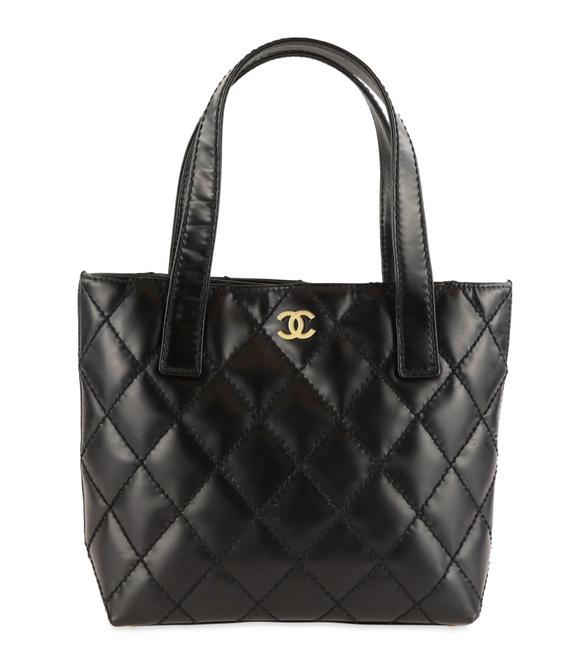 Chanel Quilted Cc Black Lambskin Leather Tote
