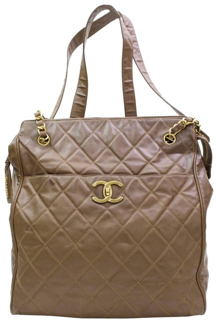 Chanel Quilted Cc Chain 867906 Brown Polyurethane Tote