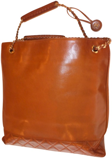 Chanel Quilted Cc Chain Tan Leather Tote