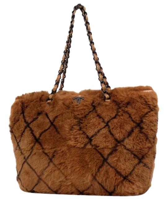 Chanel Quilted Chain 211333 Brown Fur Tote