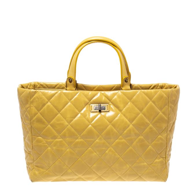 Chanel Quilted Chain Yellow Leather Tote