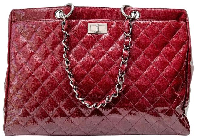 Chanel Bag Quilted Diamond Shine Large Red Patent Leather Tote