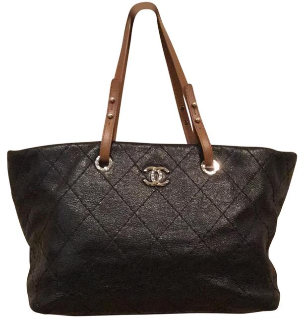 Chanel Bag Quilted Glazed with Sleeper Black Leather Tote