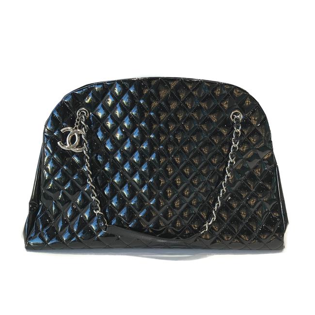 Chanel Quilted Maroon Black Patent Leather Tote