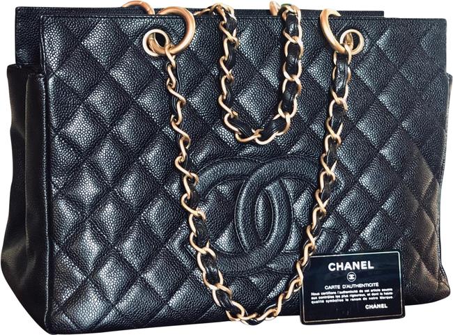 Chanel Quilted Matelasse Cc Black Calfskin Leather Tote