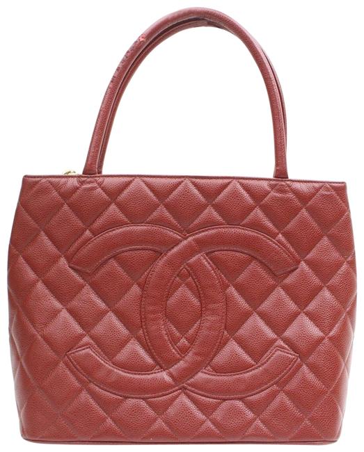 Chanel Quilted Medallion 871665 Dark Red Caviar Leather Tote