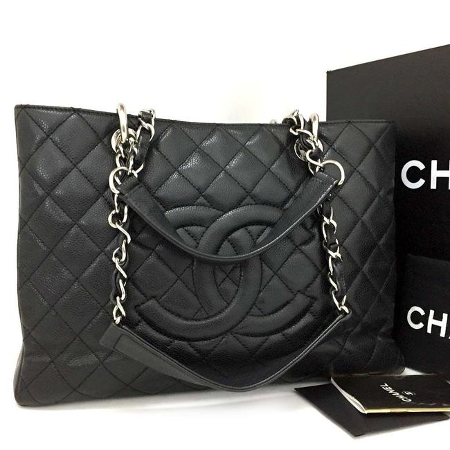 Chanel Quilted Skin Classic Black and Silver Caviar Tote