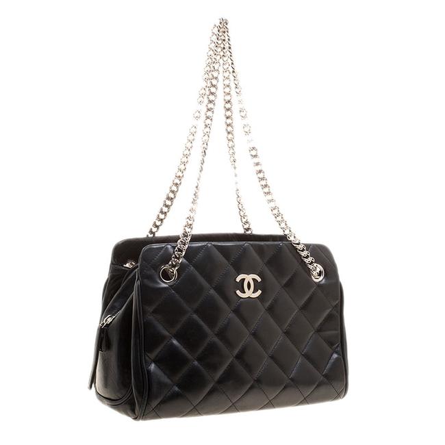 Chanel Quilted Small Cc Crown Black Leather Tote