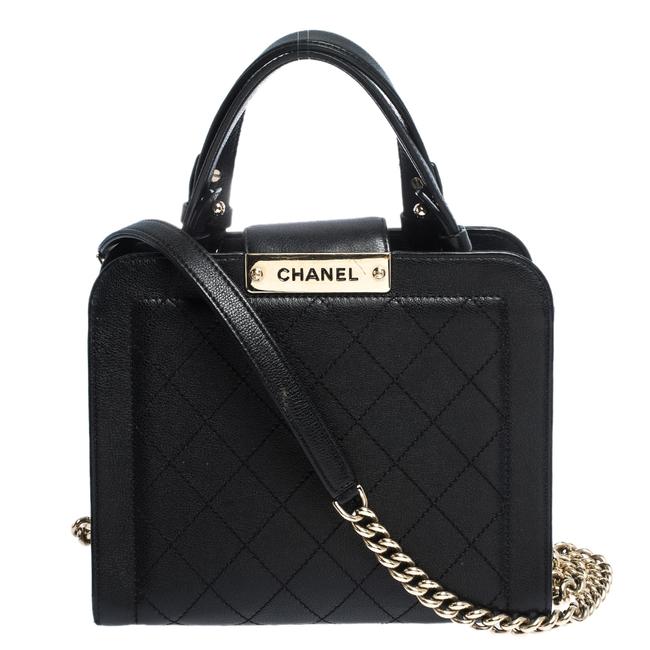 Chanel Quilted Small Chain Black Leather Tote