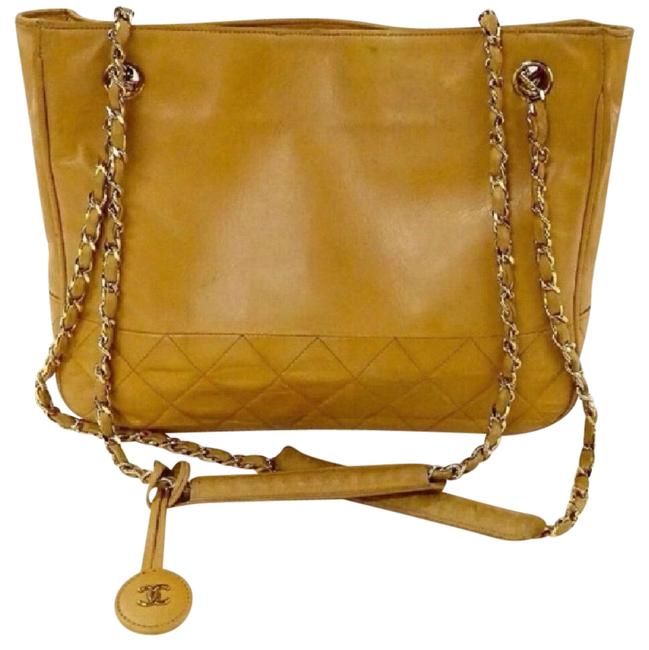 Chanel Quilted Tan Lambskin Leather Tote