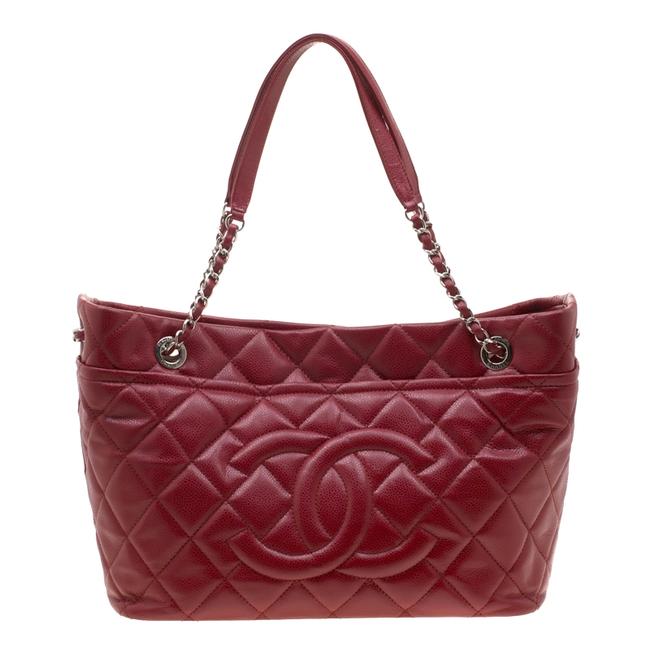 Chanel Quilted Timeless Cc Soft Red Leather Tote