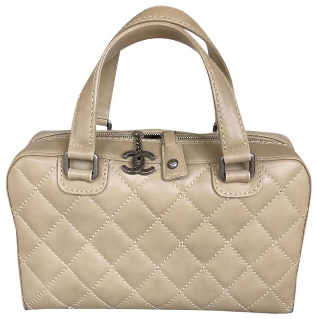 Chanel Quilted Top Handle Cc Beige Leather Tote