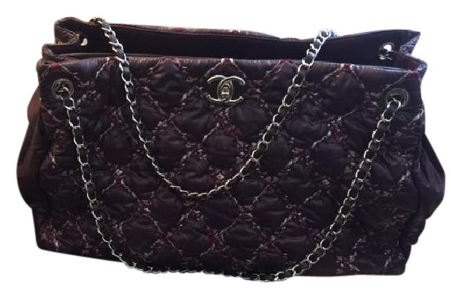 Chanel Quilted Tweed Stitch PlumPurple Nylon Tote