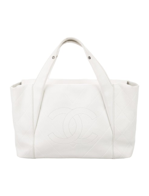 Chanel Quilted White Calfskin Leather Tote