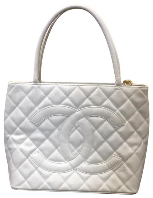 Chanel Quilted White Caviar Leather Tote