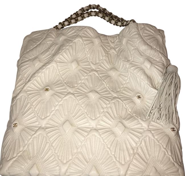 Chanel Camellia Quilted White Leather Tote