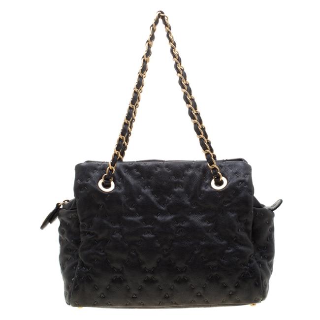Chanel Quilted Wild Stitch Black Leather Tote
