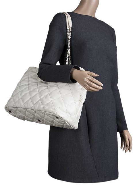 Chanel Quilted Wild Stitched Chain Handle Off White Leather Tote