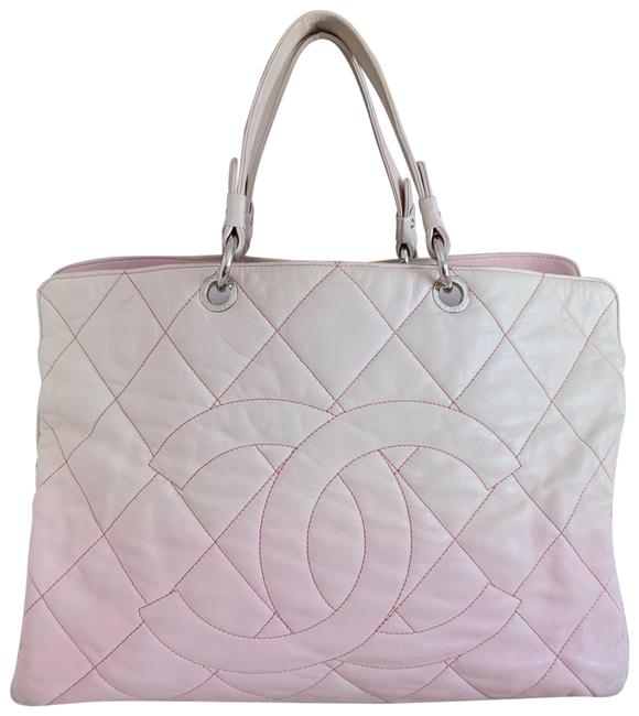 Chanel XL Quilted Ivory&amp;pink Leather Tote