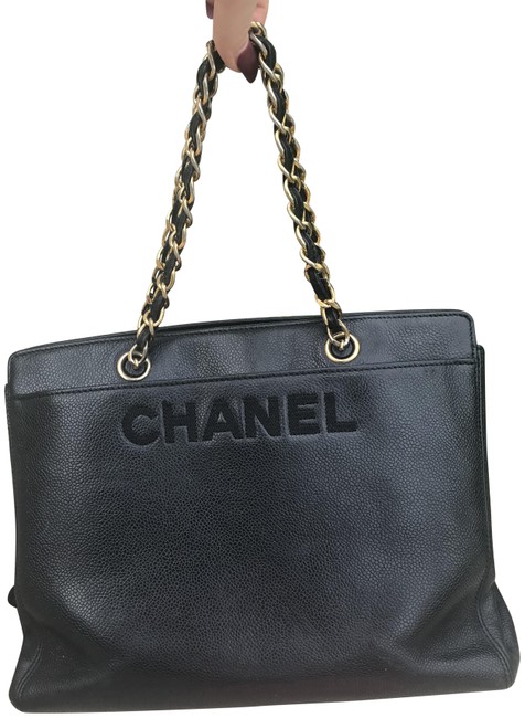 Chanel Rare Caviar Vintage 24k Plated Black Lambskin Leather Tote