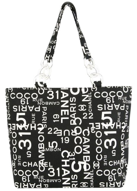 Chanel Rare No.5 Logos Canvas Print Black Tote