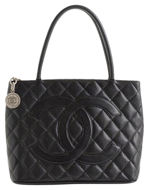 Chanel Rdc10669 Medallion Black Caviar Leather Tote