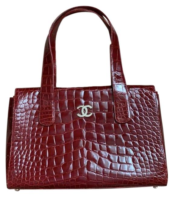 Chanel Red Crocodile Skin Leather Tote