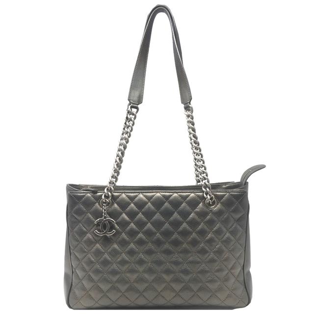 Chanel Rock In Rome Charcoal Large Zip Shopping Grey Goat Skin Leather Tote