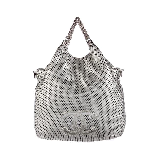Chanel Rodeo Drive Bag Silver Lambskin Leather Tote