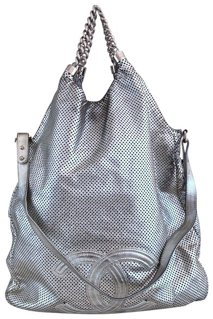 Chanel Rodeo Drive XL Large Silver Leather Tote