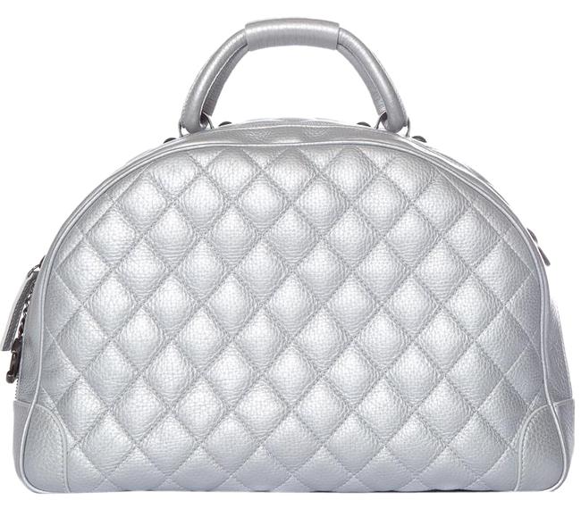 Chanel Round Trip Bowler Handle Silver Leather Tote
