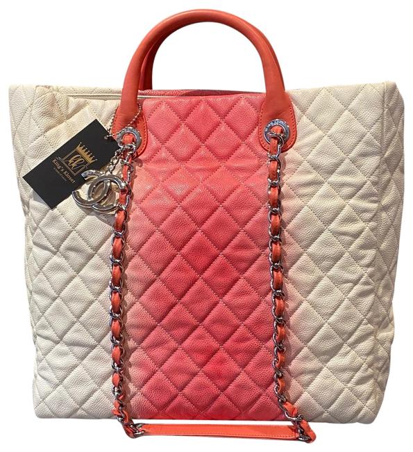 Chanel Runway 2 Way Bi Color Cream and Pink Quilted Caviar Tote