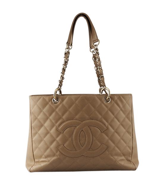 Chanel Shopper Caviar Quilted 126707 Tan Leather Tote